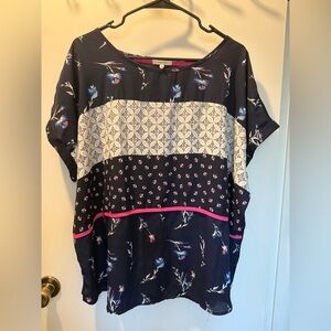 Maurices Navy Floral Blouse with Lace Accents